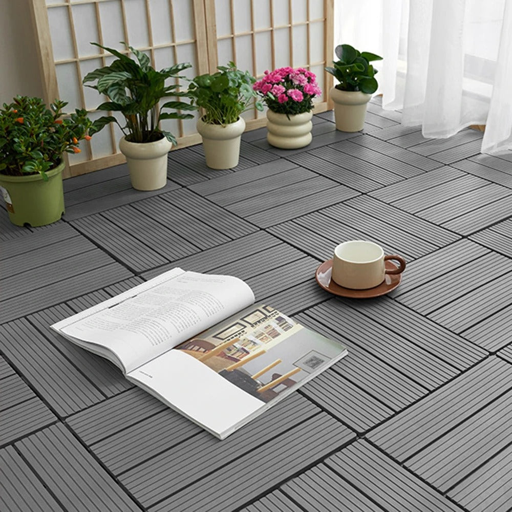 2pcs Plastic Interlocking Deck Tiles Waterproof Outdoor Flooring Patio Floor Decking Tiles for Porch Poolside Balcony Backyard