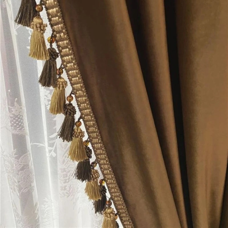 Retro American Curtains for Living Dining Room Bedroom Silk Brown Shading Curtains Light Luxury Curtains Windows Home Decoration