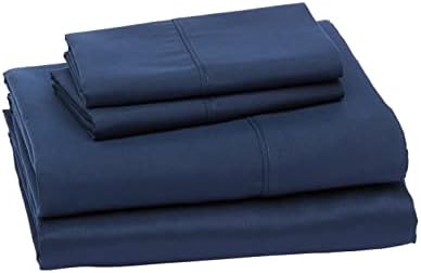 Amazon Basics Lightweight Super Soft Easy Care Microfiber 4-Piece Bed Sheet Set with 14-Inch Deep Pockets, Full, Navy Blue, Solid