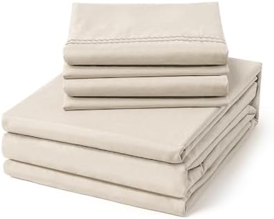 ClevaHome Full Size Sheet Set - 6 Piece Soft Breathable Luxury Bed Sheet Set - Shrinkage & Fade Resistant Embroidered Bedding Sheet with Deep Pocket, 2 Extra Pillowcases (Full, Oat Milk)