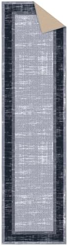 Ottomanson Ottohome Non-Slip Rubberback Bordered Design 3x10 Indoor Runner Rug, 2'7" x 9'10", Gray/Navy