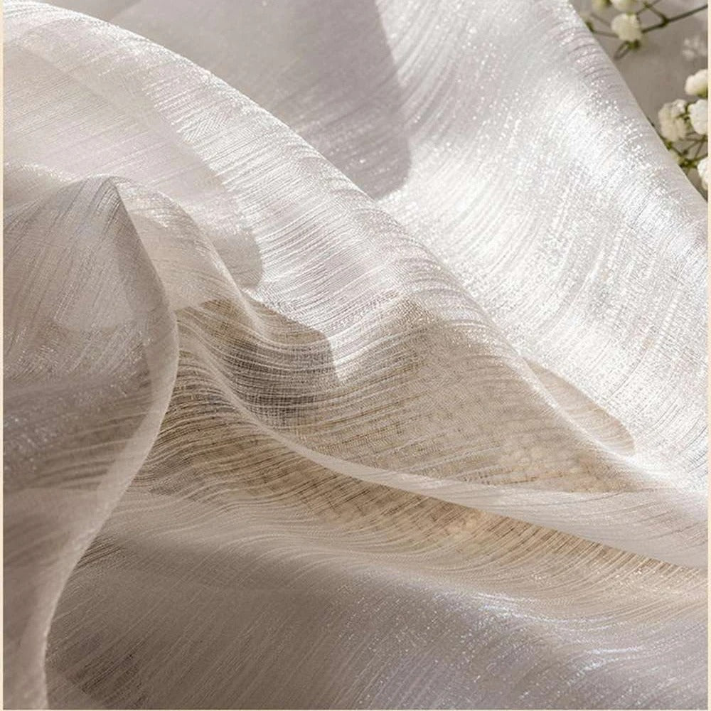 Luxury Sparkling Gold White Sheer Tulle Stripe Curtains For Sliding Door Living Room Bedroom Wedding Scene Door Window Drapes