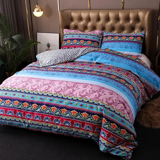 Bohemia Style Printed Bedding Set King Size Boho Vintage Boho Twill Duvet Cover and Pillowcases Soft Comfor Comforters Covers