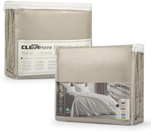 ClevaHome Full Size Sheet Set - 6 Piece Soft Breathable Luxury Bed Sheet Set - Shrinkage & Fade Resistant Embroidered Bedding Sheet with Deep Pocket, 2 Extra Pillowcases (Full, Oat Milk)