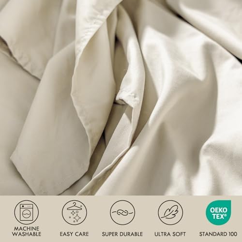 ClevaHome Full Size Sheet Set - 6 Piece Soft Breathable Luxury Bed Sheet Set - Shrinkage & Fade Resistant Embroidered Bedding Sheet with Deep Pocket, 2 Extra Pillowcases (Full, Oat Milk)