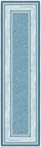 Ottomanson Machine Washable Bordered Design Non-Slip Rubberback 2x7 Traditional Runner Rug for Hallway, Kitchen, Bedroom, Living Room, 1'10" x 7', Blue