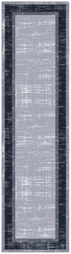 Ottomanson Ottohome Non-Slip Rubberback Bordered Design 3x10 Indoor Runner Rug, 2'7" x 9'10", Gray/Navy