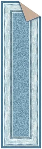 Ottomanson Machine Washable Bordered Design Non-Slip Rubberback 2x7 Traditional Runner Rug for Hallway, Kitchen, Bedroom, Living Room, 1'10" x 7', Blue