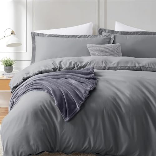 Hearth & Harbor Twin Duvet Cover Set - Soft Grey Duvet Cover Twin, Double Brushed Twin/Twin XL Duvet Cover 2 Piece with Button Closure, 1 Twin Size Duvet Cover 68x90 inches and 1 Pillow Sham