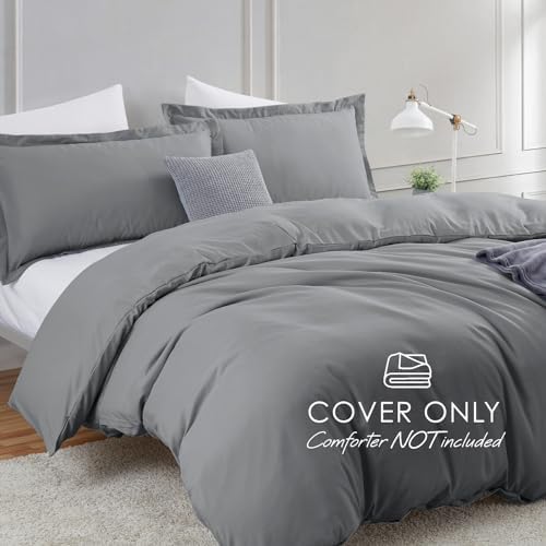 Hearth & Harbor Twin Duvet Cover Set - Soft Grey Duvet Cover Twin, Double Brushed Twin/Twin XL Duvet Cover 2 Piece with Button Closure, 1 Twin Size Duvet Cover 68x90 inches and 1 Pillow Sham