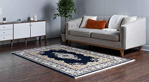 Unique Loom Narenj Collection Classic Traditional Medallion Textured Design Area Rug, 3' x 5' 1" Rectangle, Navy Blue/Blue