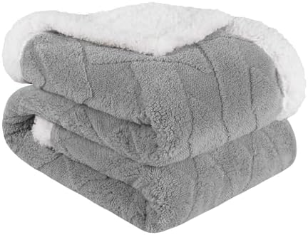 Superior Fleece Reversible Lattice Blanket, Decorative Blankets for Bedroom, Sofa, Fuzzy, Plush, Fluffy, Soft, Cute Room Decor, Beautiful Cover, Comfort Essentials, Nuuk Collection, Throw, Platinum