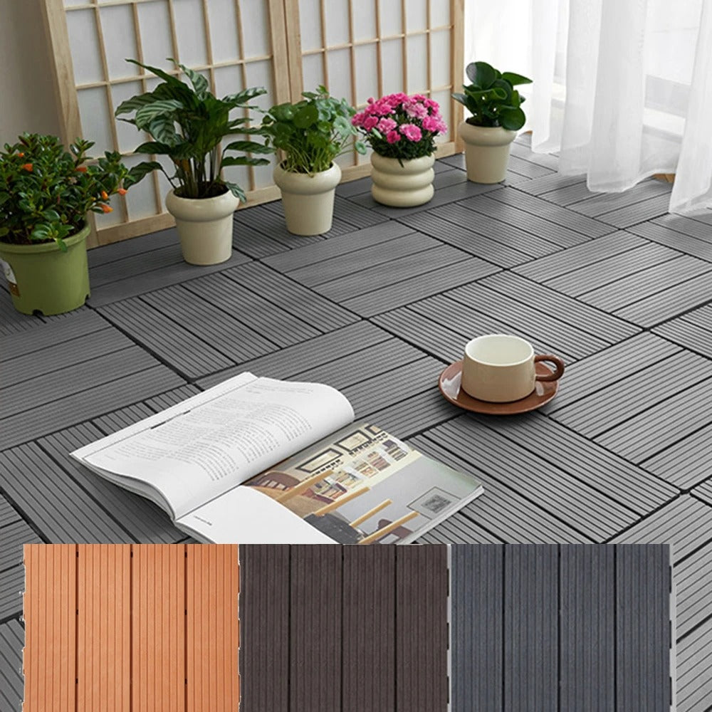 2pcs Plastic Interlocking Deck Tiles Waterproof Outdoor Flooring Patio Floor Decking Tiles for Porch Poolside Balcony Backyard