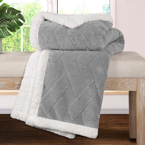 Superior Fleece Reversible Lattice Blanket, Decorative Blankets for Bedroom, Sofa, Fuzzy, Plush, Fluffy, Soft, Cute Room Decor, Beautiful Cover, Comfort Essentials, Nuuk Collection, Throw, Platinum