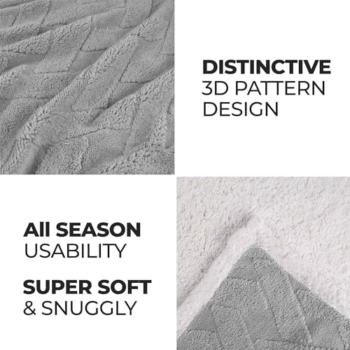 Superior Fleece Reversible Lattice Blanket, Decorative Blankets for Bedroom, Sofa, Fuzzy, Plush, Fluffy, Soft, Cute Room Decor, Beautiful Cover, Comfort Essentials, Nuuk Collection, Throw, Platinum