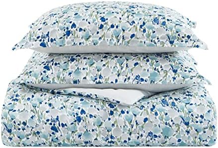 Poppy & Fritz - Twin Duvet Cover Set, Reversible Cotton Bedding with Maching Sham & Zipper Closure, All Season Home Decor (Olivia Blue, Twin)