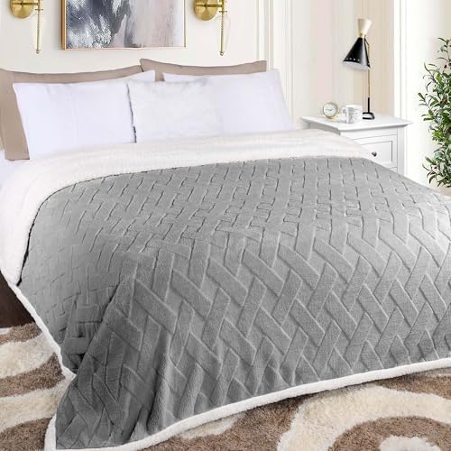 Superior Fleece Reversible Lattice Blanket, Decorative Blankets for Bedroom, Sofa, Fuzzy, Plush, Fluffy, Soft, Cute Room Decor, Beautiful Cover, Comfort Essentials, Nuuk Collection, Throw, Platinum