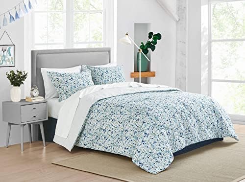 Poppy & Fritz - Twin Duvet Cover Set, Reversible Cotton Bedding with Maching Sham & Zipper Closure, All Season Home Decor (Olivia Blue, Twin)