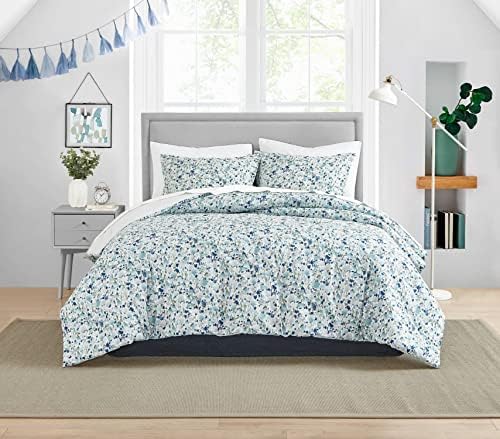 Poppy & Fritz - Twin Duvet Cover Set, Reversible Cotton Bedding with Maching Sham & Zipper Closure, All Season Home Decor (Olivia Blue, Twin)