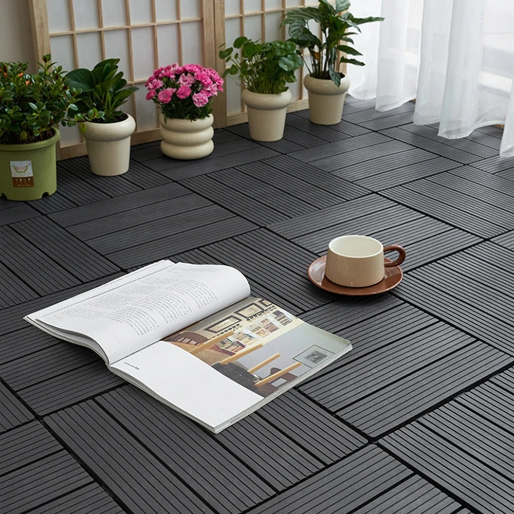 2pcs Plastic Interlocking Deck Tiles Waterproof Outdoor Flooring Patio Floor Decking Tiles for Porch Poolside Balcony Backyard