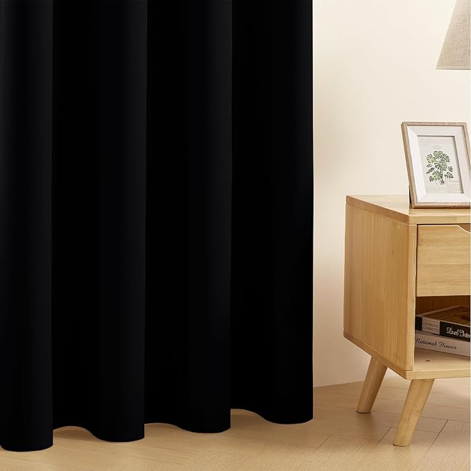 CUCRAF Black Blackout Curtains 84 inch Length 2 Panels Set, Rod Pocket Room Darkening Drapes for Bedroom Living Room, Insulated Thermal Light Blocking Window Curtain (W52 x L84 Inch)