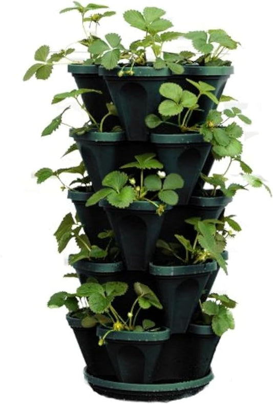 Mr. Stacky 1305-HG 5-Tier Stackable Strawberry, Herb, Flower, & Vegetable Planter - Vertical Gardening Indoor / Outdoor Stacking Garden Pots Hunter Green, 22.5 Quarts