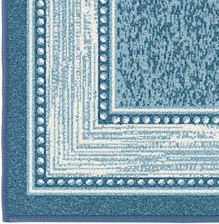 Ottomanson Machine Washable Bordered Design Non-Slip Rubberback 2x7 Traditional Runner Rug for Hallway, Kitchen, Bedroom, Living Room, 1'10" x 7', Blue