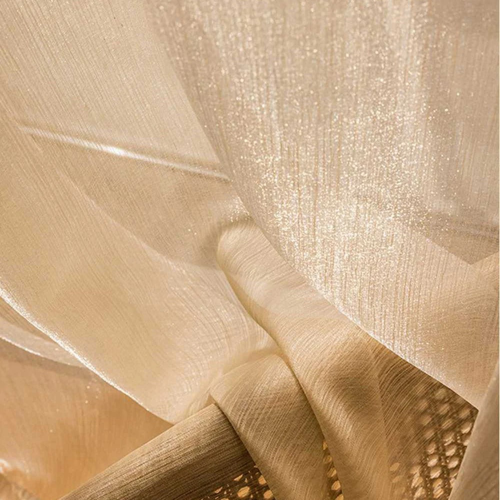 Luxury Sparkling Gold White Sheer Tulle Stripe Curtains For Sliding Door Living Room Bedroom Wedding Scene Door Window Drapes