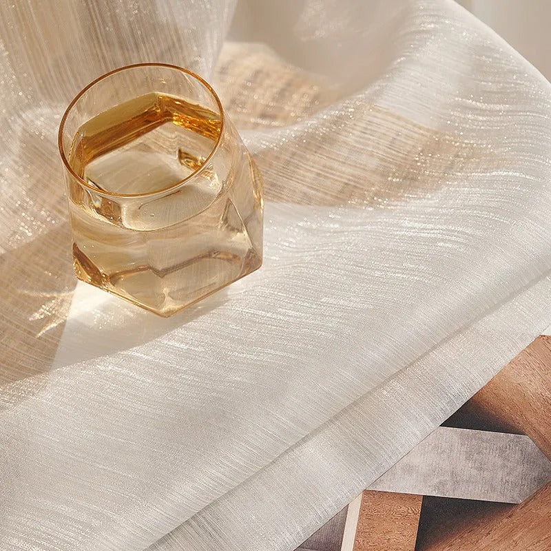 Luxury Sparkling Gold White Sheer Tulle Stripe Curtains For Sliding Door Living Room Bedroom Wedding Scene Door Window Drapes