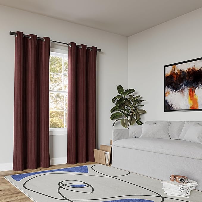 Sun Zero Scarlett 2-pack Pleated Velvet Noise Reducing Blackout Grommet Curtain Panel Pair, 40" x 96", Wine Red