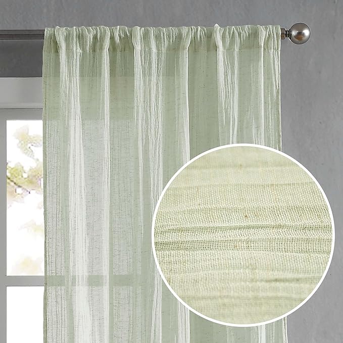 French Connection – Charter Crushed, Window Curtain, Set of 2 Panels, Semi Sheer, Modern Home Décor, Drapes for Living Room, Dining Room, Bedroom, Dorm, Measures 50”x 84”, Seafoam