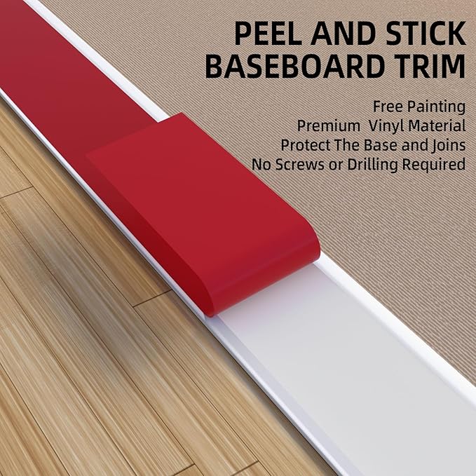 Flexible Wall Baseboard Molding Trim, 4 inch Self-Adhesive Vinyl Floor Base, Peel and Stick Rubber Base Moulding(White, 20ft)