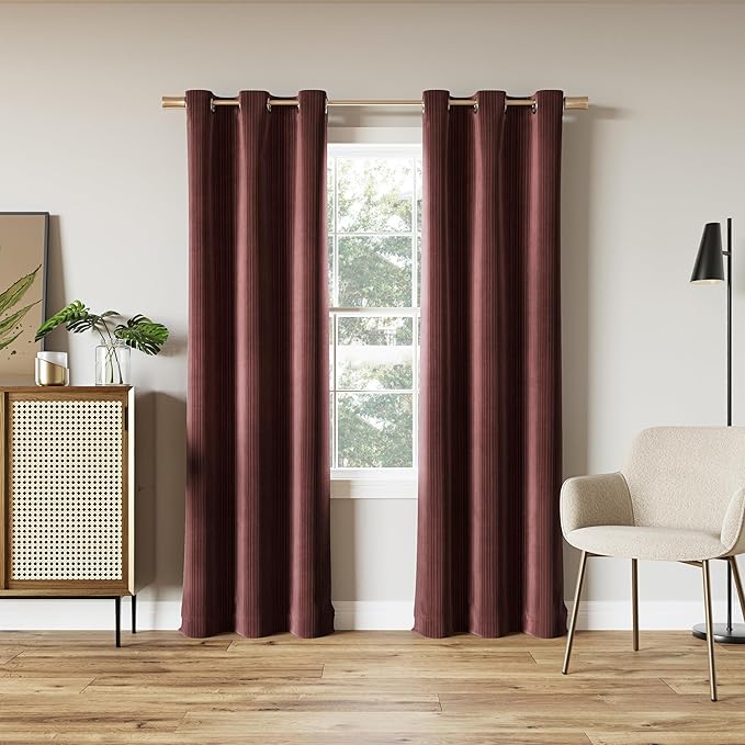 Sun Zero Scarlett 2-pack Pleated Velvet Noise Reducing Blackout Grommet Curtain Panel Pair, 40" x 96", Wine Red