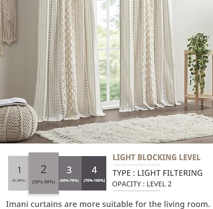 Imani 100% Cotton SINGLE PANEL Curtain Tufted Chenille Stripe Geometric Print Mid-Century Look Rod Pocket Top Drape for Living Room, Privacy Window Treatment for Bedroom, 50" x 84", Ivory