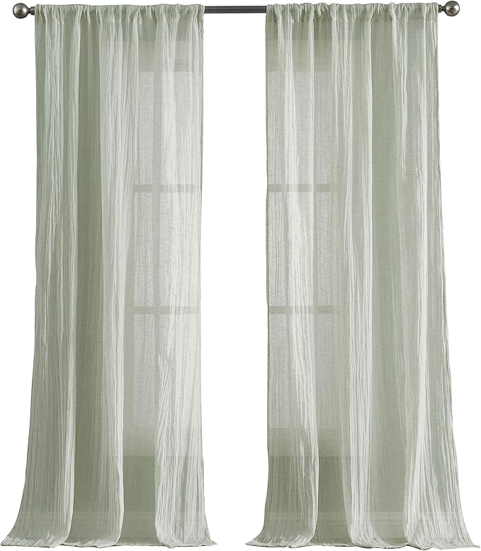 French Connection – Charter Crushed, Window Curtain, Set of 2 Panels, Semi Sheer, Modern Home Décor, Drapes for Living Room, Dining Room, Bedroom, Dorm, Measures 50”x 84”, Seafoam