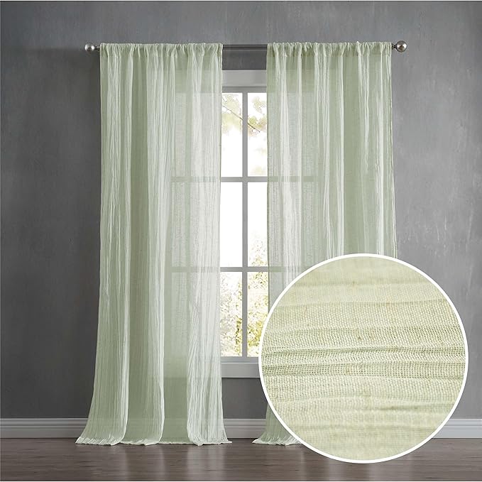 French Connection – Charter Crushed, Window Curtain, Set of 2 Panels, Semi Sheer, Modern Home Décor, Drapes for Living Room, Dining Room, Bedroom, Dorm, Measures 50”x 84”, Seafoam