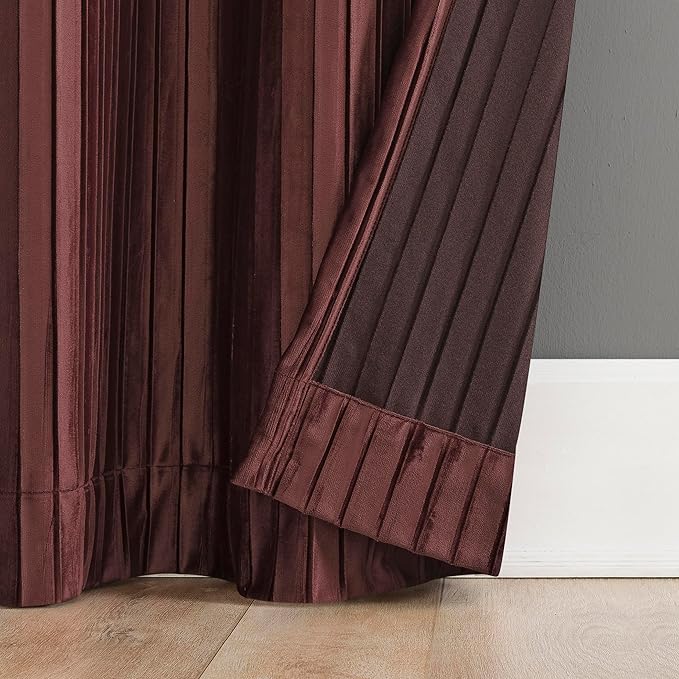 Sun Zero Scarlett 2-pack Pleated Velvet Noise Reducing Blackout Grommet Curtain Panel Pair, 40" x 96", Wine Red