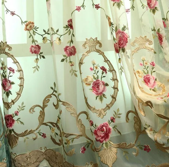 Luxury Green Embroidered Floral Velvet Curtains for Living Room Bedroom Tulle Curtain Sheer Window Treatment Decor