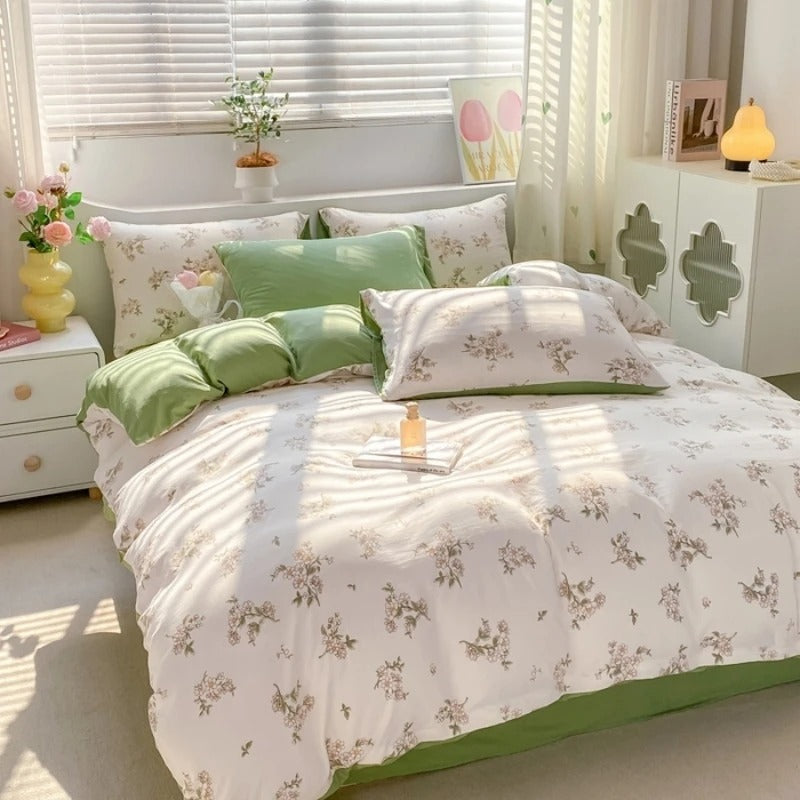 Floral Bedding Set 100% Washed Cotton Bed Sheets Set Soft Duvet Cover Bed Linen Pillowcase Single Double Queen King 2024 Summer