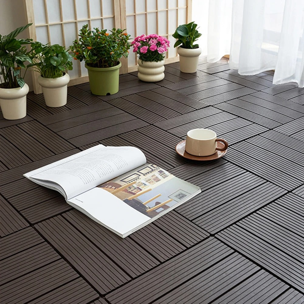 2pcs Plastic Interlocking Deck Tiles Waterproof Outdoor Flooring Patio Floor Decking Tiles for Porch Poolside Balcony Backyard