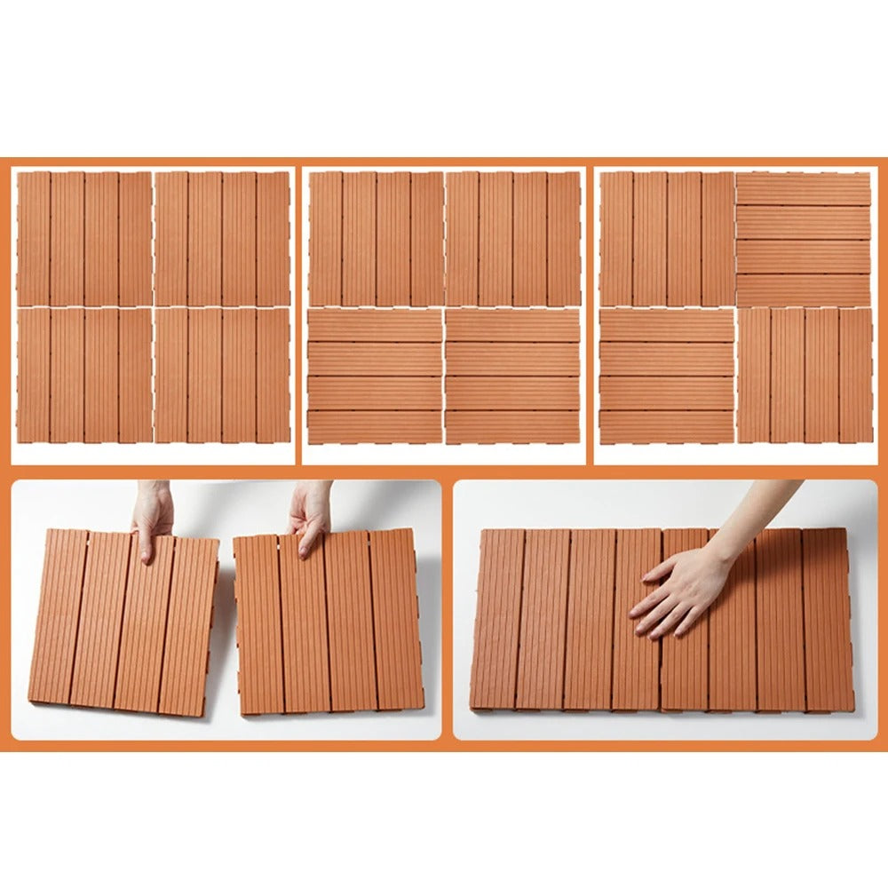 2pcs Plastic Interlocking Deck Tiles Waterproof Outdoor Flooring Patio Floor Decking Tiles for Porch Poolside Balcony Backyard