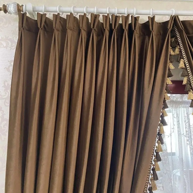 Retro American Curtains for Living Dining Room Bedroom Silk Brown Shading Curtains Light Luxury Curtains Windows Home Decoration