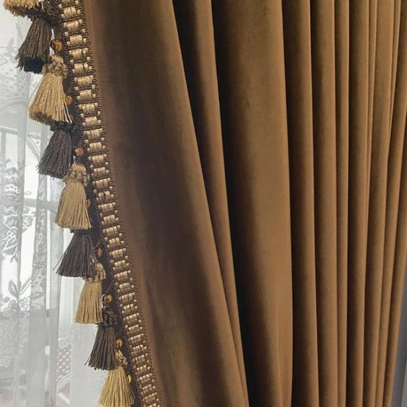 Retro American Curtains for Living Dining Room Bedroom Silk Brown Shading Curtains Light Luxury Curtains Windows Home Decoration