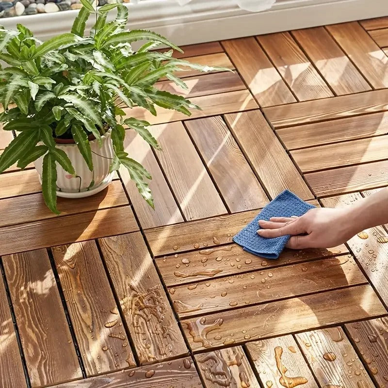 Solid Wood Flooring Balcony Bathroom Courtyard DIY Garden Terrace Outdoor Splicing Flooring Waterproof And Anti Slip Floor Mat (Pack of 10)